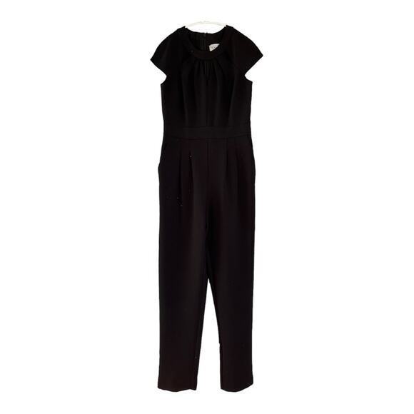Eliza J Jumpsuit Womens Size 2 Black Cap Sleeve Straight‎ Leg Minimalist Career - Picture 1 of 9